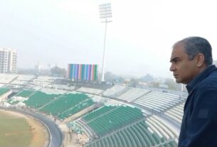 PCB Chairman Mohsin Naqvi during his visit to the Gaddafi Stadium on Friday. — Abdul Ghaffar