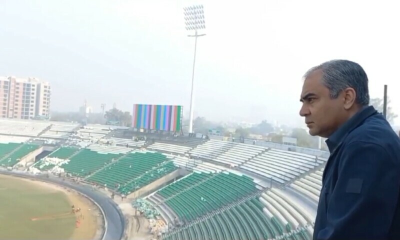 PCB Chairman Mohsin Naqvi during his visit to the Gaddafi Stadium on Friday. — Abdul Ghaffar