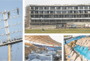 A combination of photos shows renovation work in progress at the National Bank Stadium on Tuesday.—AFP