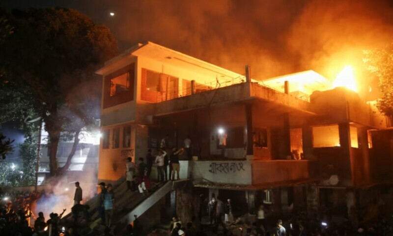 Protesters set fire to the Dhanmondi-32 residence of Bangabandhu Sheikh Mujibur Rahman, father of the ousted PM Sheikh Hasina, in Dhaka, Bangladesh February 5, 2025. — Reuters